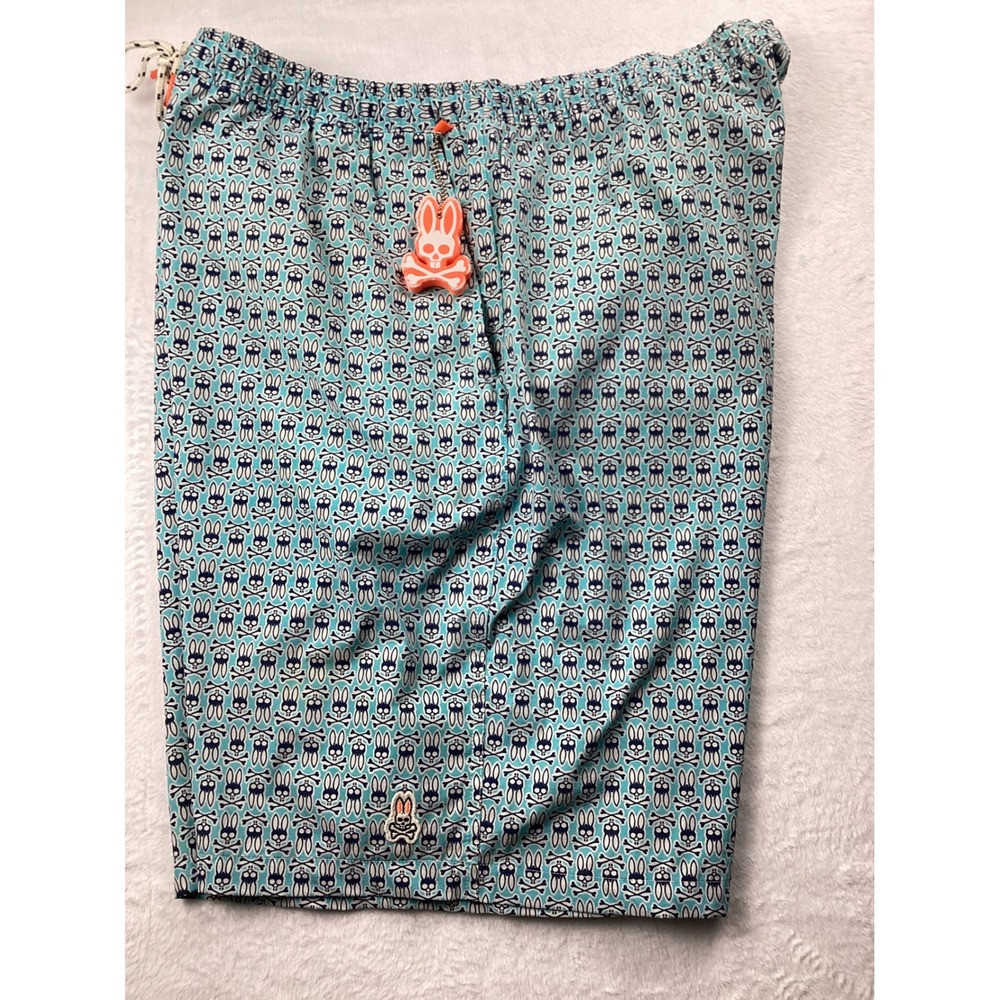Psycho Bunny Swim Trunks Men 2XLT Blue Bunny Crossbones Print Board Shorts